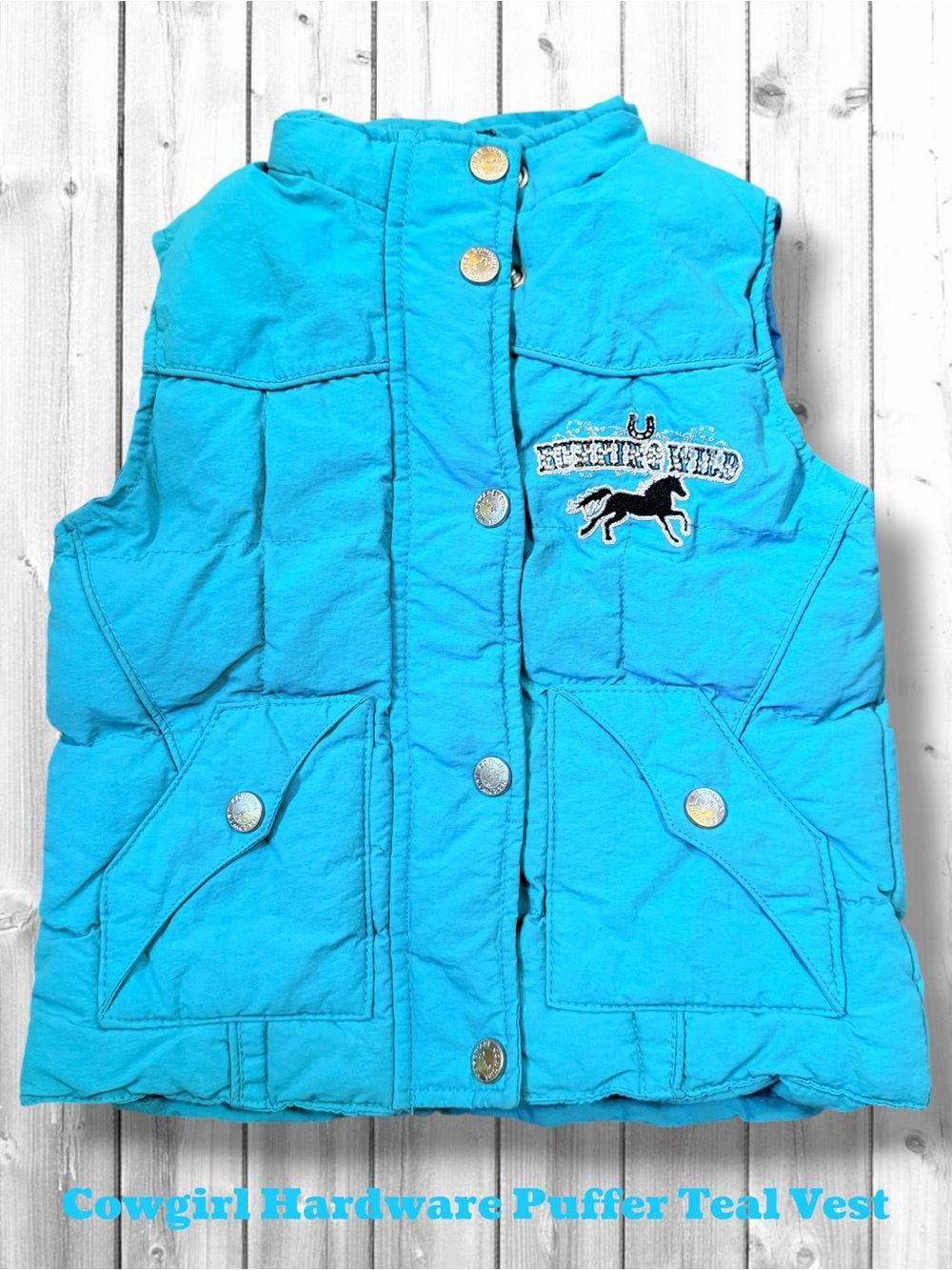 🌹Cowgirl Hardware Kids Teal Puffer Vest